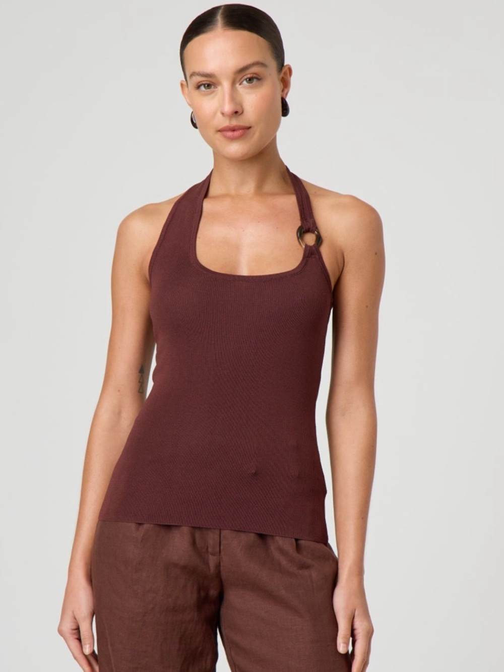 Glassons Chocolate Brown Tort Ring Halter Tank